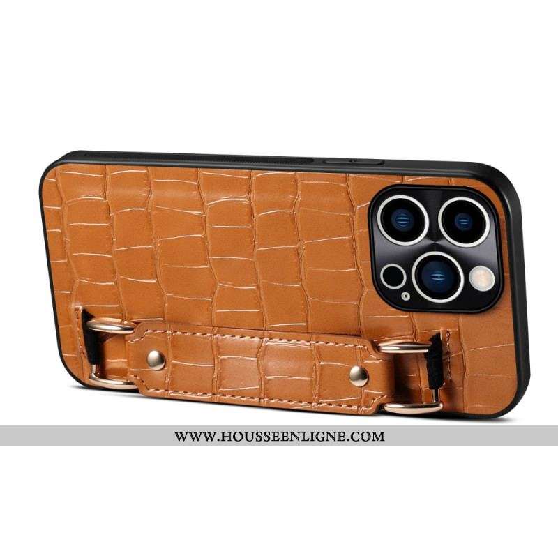 Coque iPhone 14 Pro Max Porte-Carte avec Sangle Support Croco