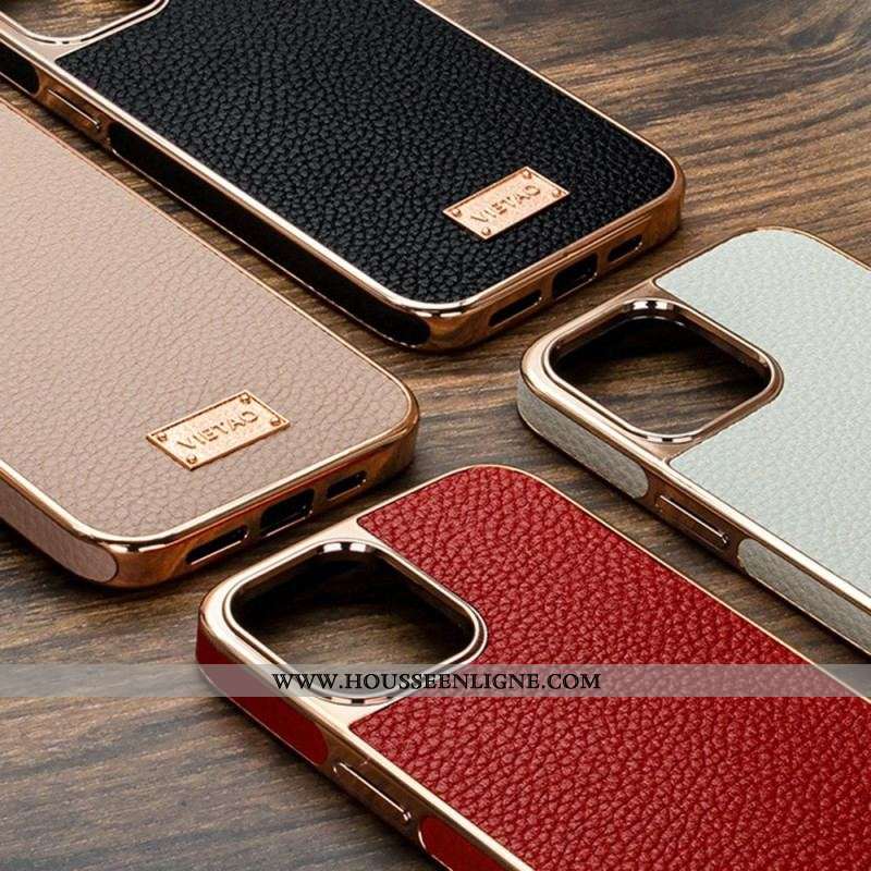 Coque iPhone 14 Pro Max Simili Cuir Litchi VIETAO
