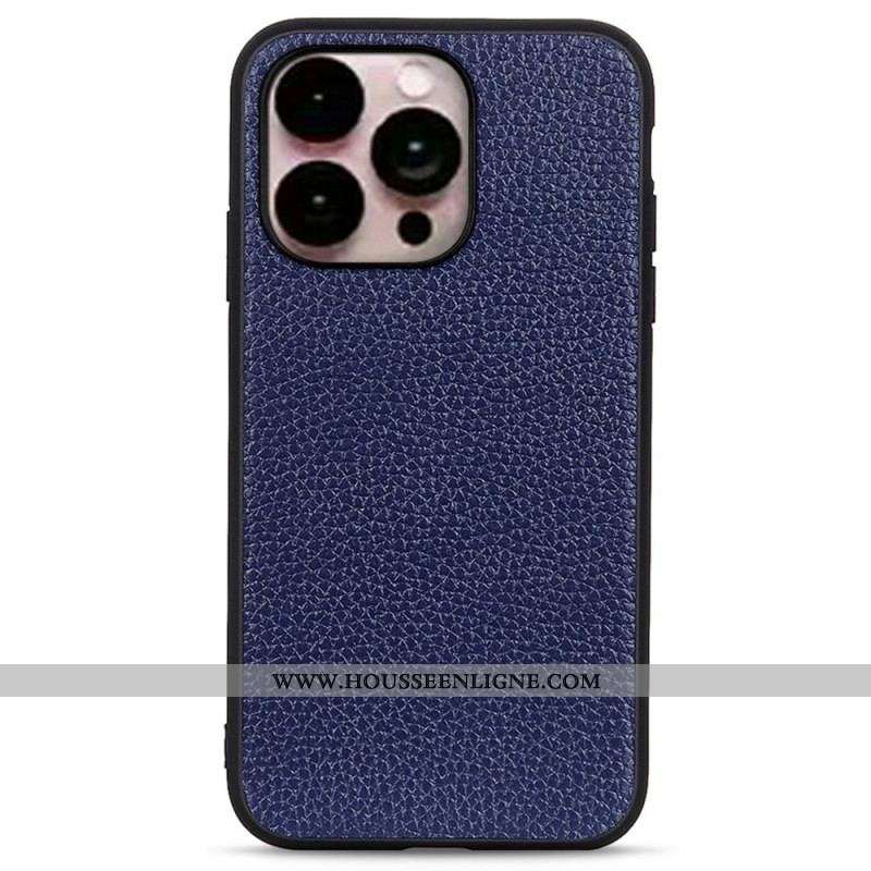 Coque iPhone 14 Pro Max Véritable Cuir Litchi