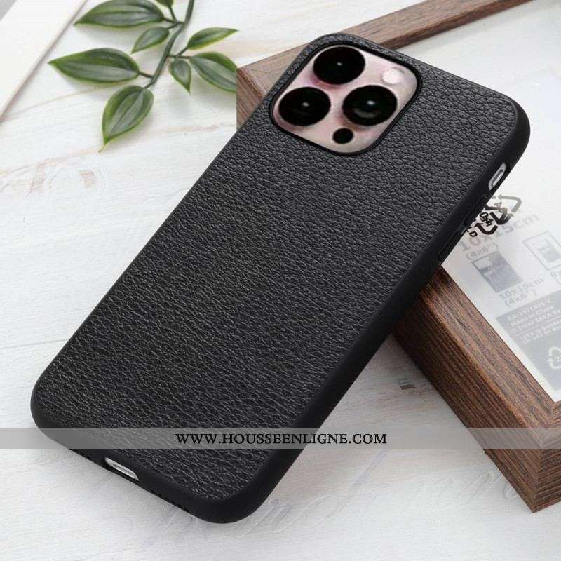 Coque iPhone 14 Pro Max Véritable Cuir Litchi
