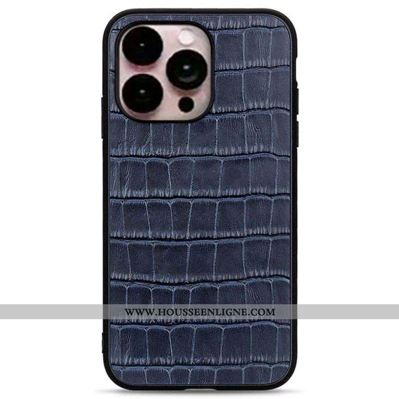 Coque iPhone 14 Pro Max Véritable Cuir Style Crocodile