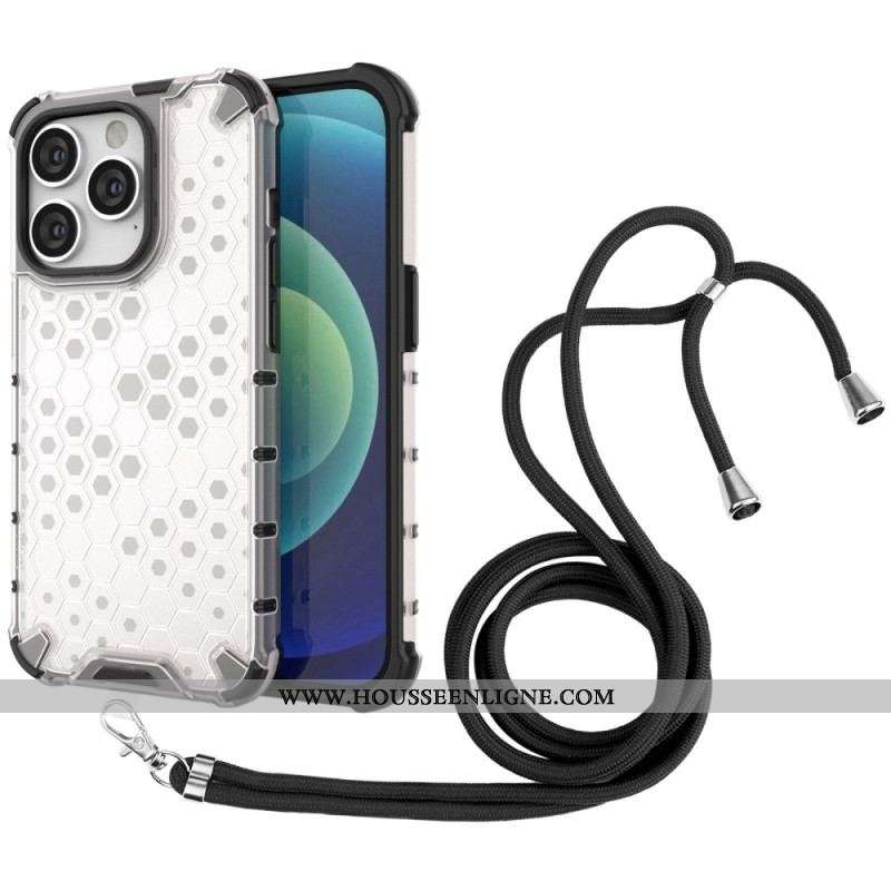Coque iPhone 14 Pro Max à Cordon Nid d'abeille