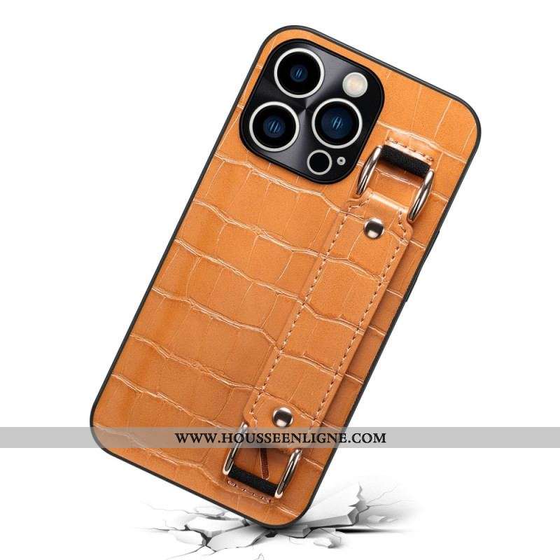 Coque iPhone 14 Pro Porte-Carte avec Sangle Support Croco