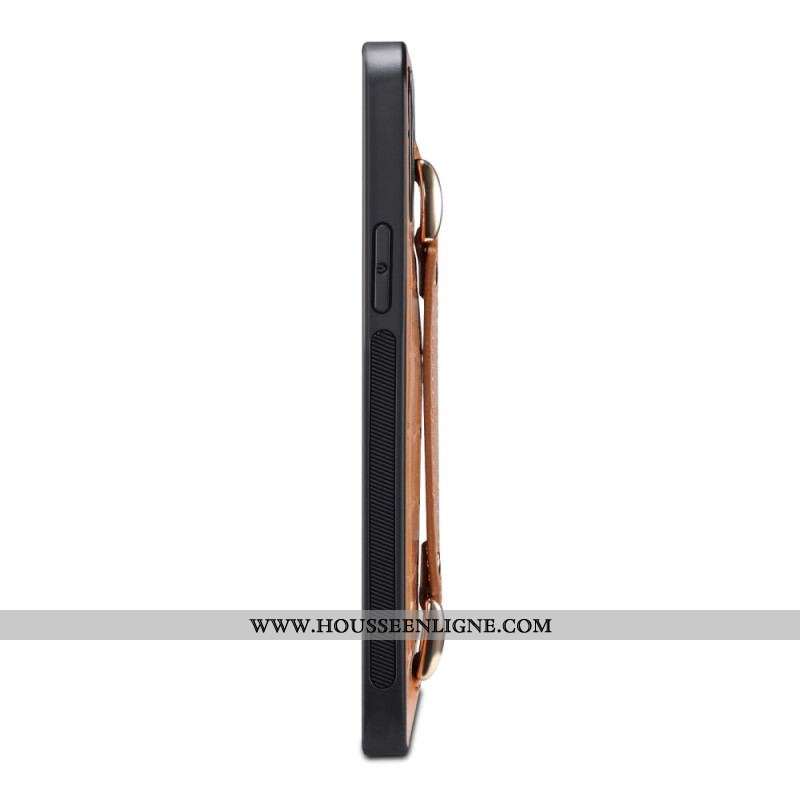 Coque iPhone 14 Pro Porte-Carte avec Sangle Support Croco