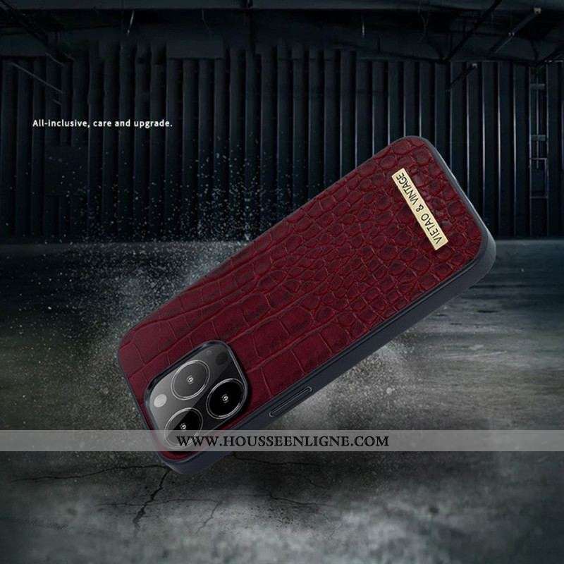 Coque iPhone 14 Pro Simili Cuir Crocodile VIETAO