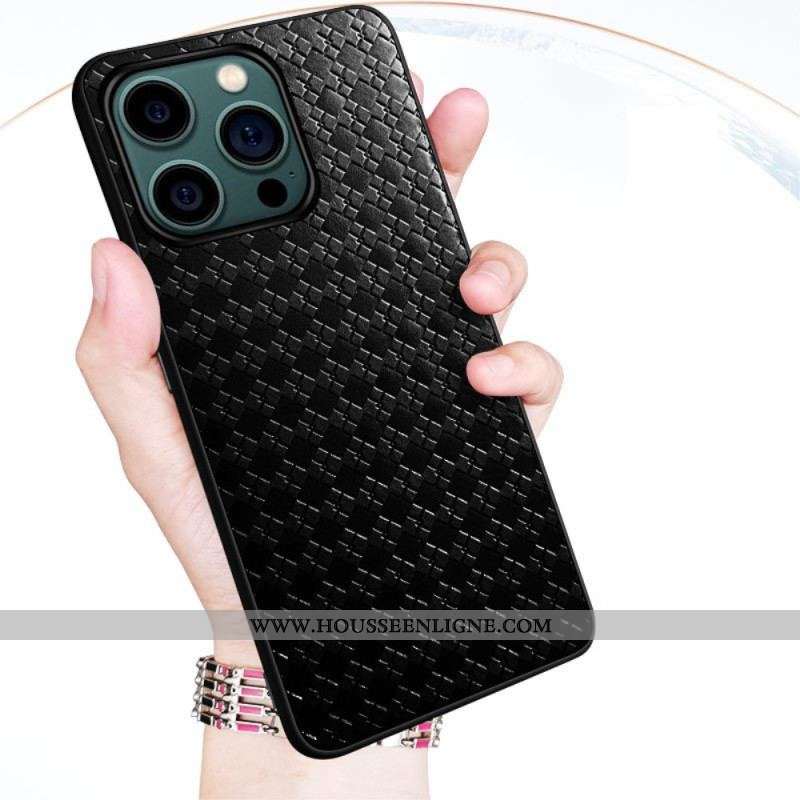 Coque iPhone 14 Pro Simili Cuir Tissé