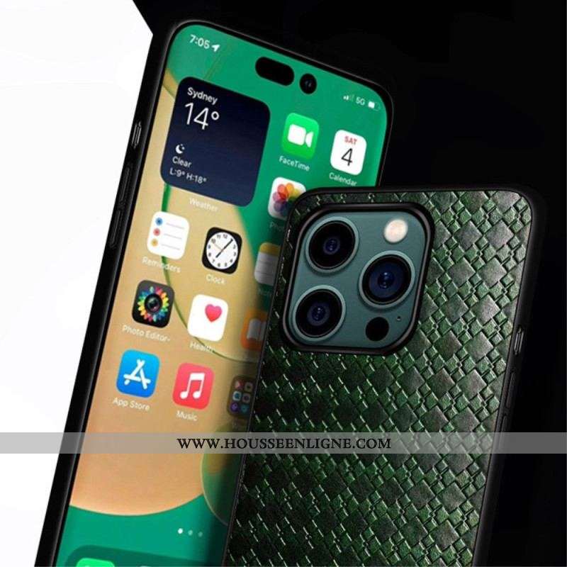 Coque iPhone 14 Pro Simili Cuir Tissé