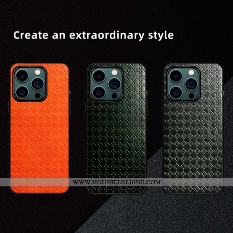 Coque iPhone 14 Pro Simili Cuir Tissé
