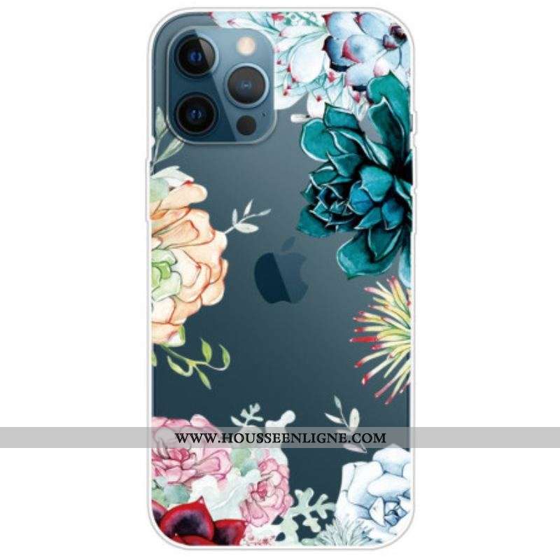 Coque iPhone 14 Pro Transparente Fleurs Aquarelle