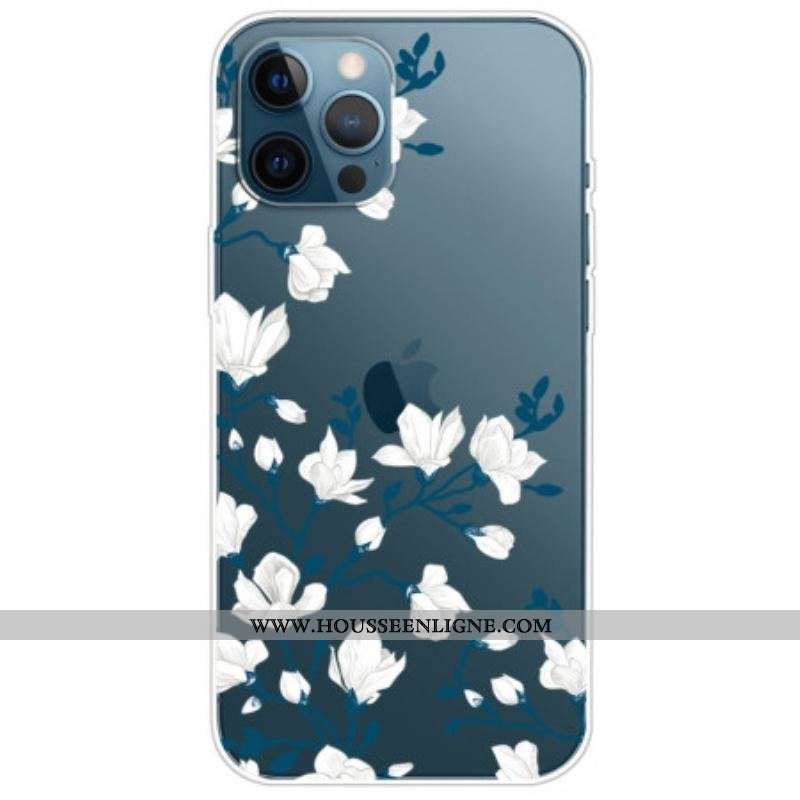 Coque iPhone 14 Pro Transparente Fleurs Blanches