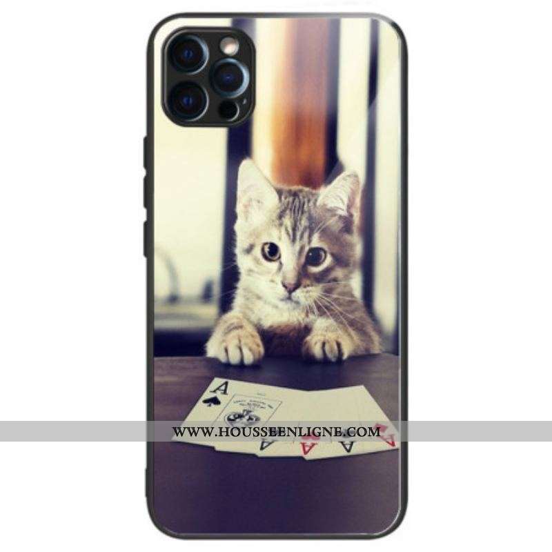 Coque iPhone 14 Pro Verre Trempé Chat Poker