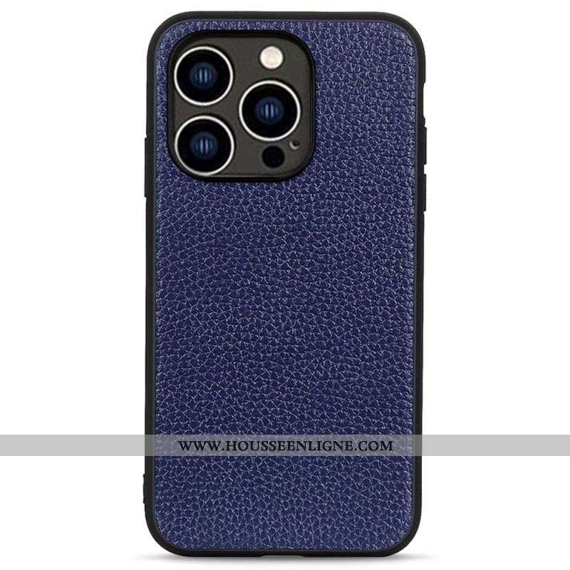 Coque iPhone 14 Pro Véritable Cuir Litchi