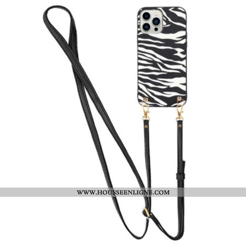 Coque iPhone 14 Pro Zèbre avec Bandoulière