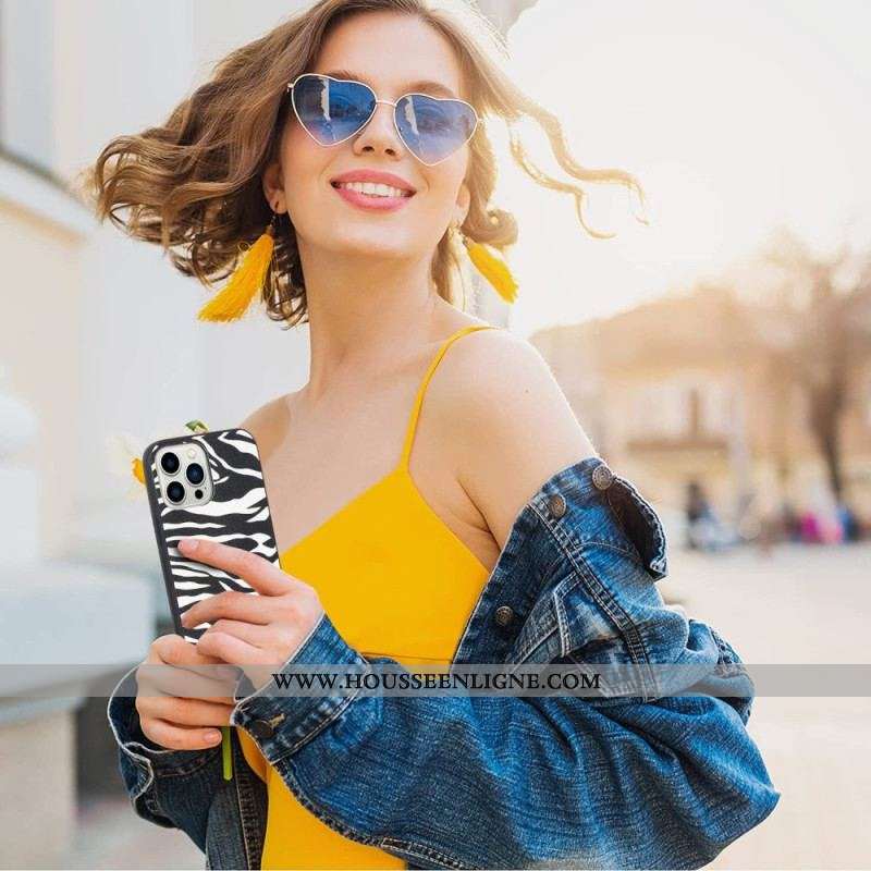 Coque iPhone 14 Pro Zèbre avec Bandoulière