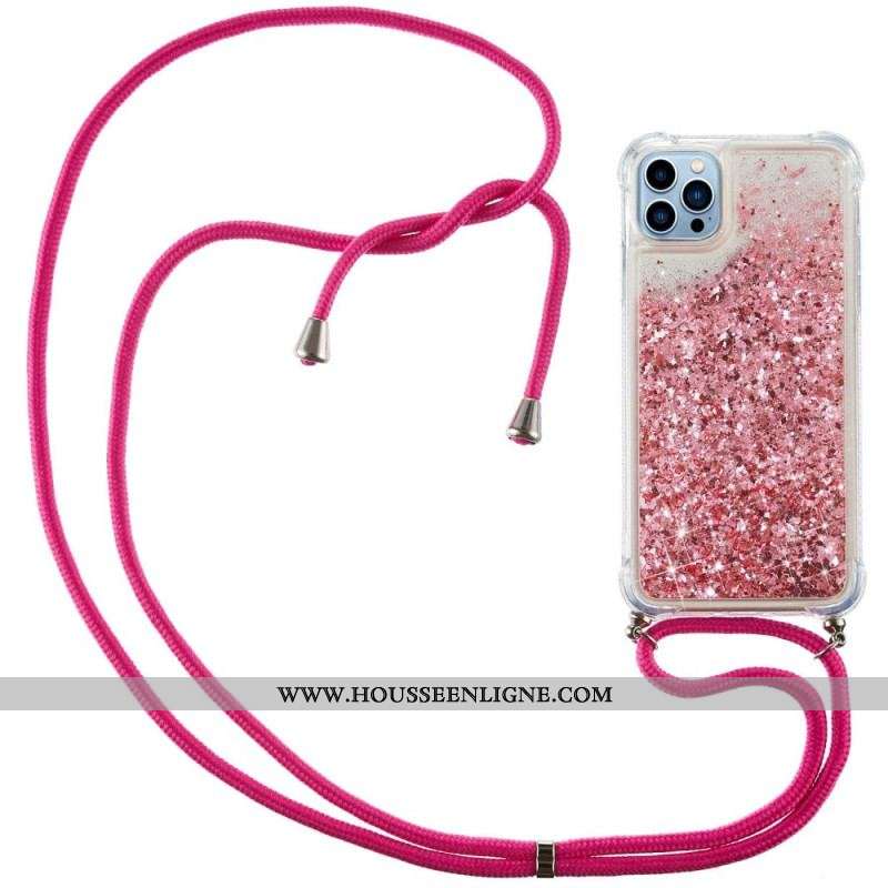 Coque iPhone 14 Pro à Cordon Paillettes Design