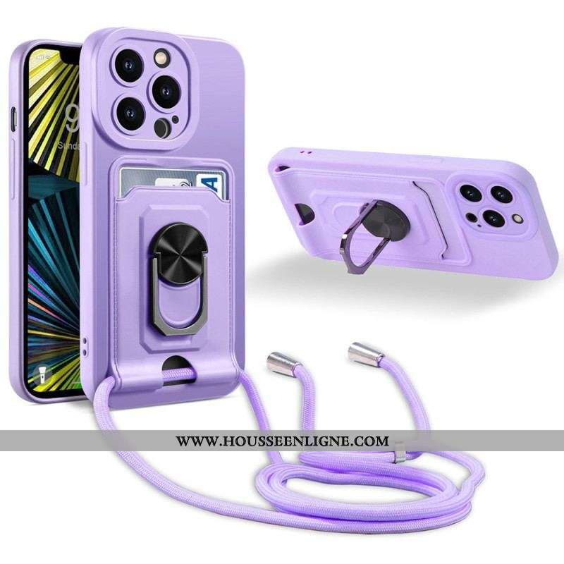 Coque iPhone 14 Pro à Cordon Porte-Carte et Support