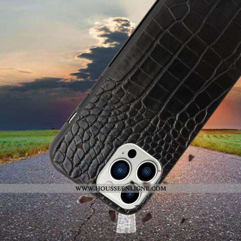 Coque iPhone 14 Pro à Cordon Style Crocodile
