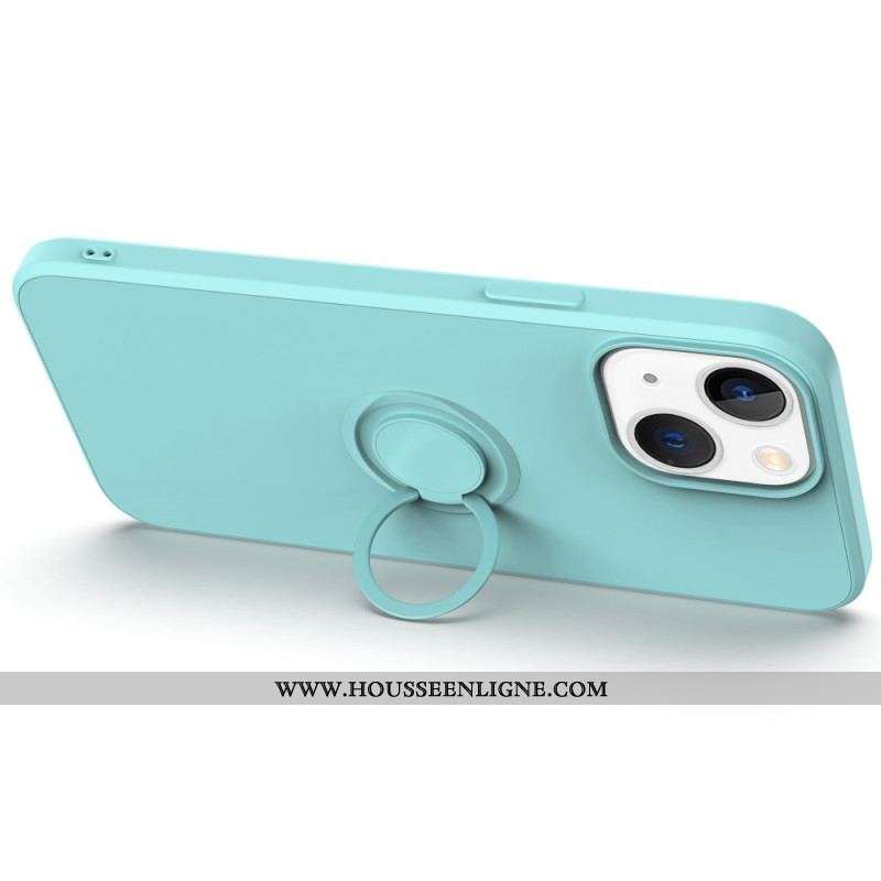Coque iPhone 14 Silicone Liquide Anneau et Lanière