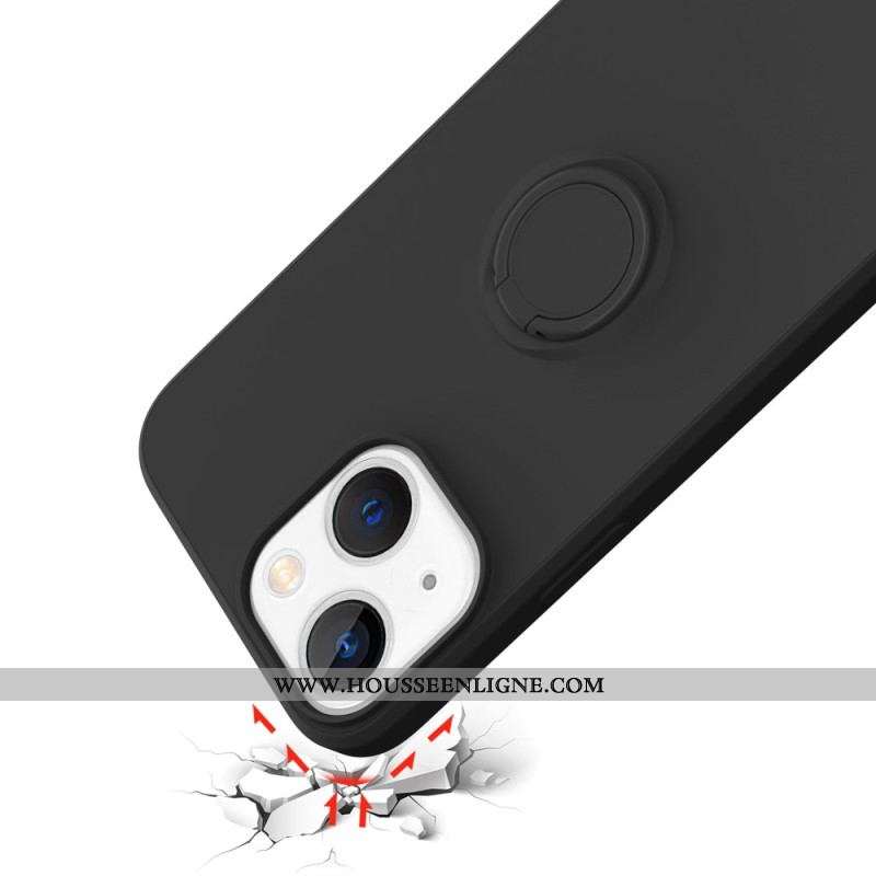 Coque iPhone 14 Silicone Liquide Anneau et Lanière