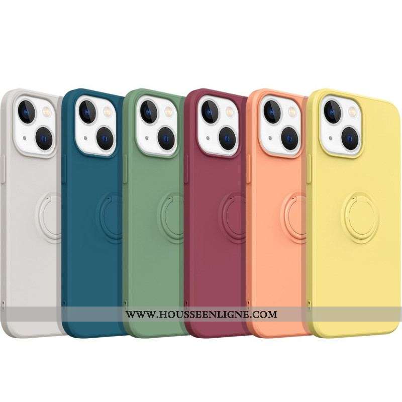 Coque iPhone 14 Silicone Liquide Anneau et Lanière
