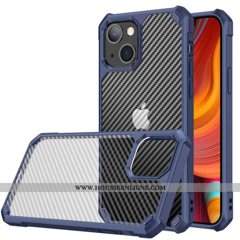 Coque iPhone 14 Transparente Texture Fibre Carbone