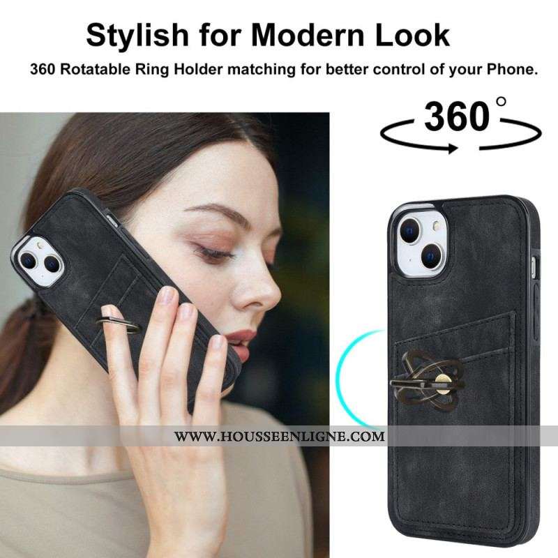 Coque iPhone 14 Vintage Anneau-Support et Porte-Cartes