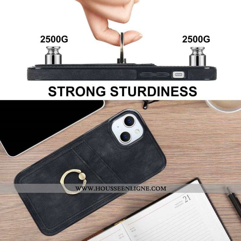 Coque iPhone 14 Vintage Anneau-Support et Porte-Cartes