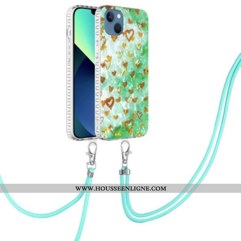 Coque iPhone 14 à Cordon Coeurs Stylés