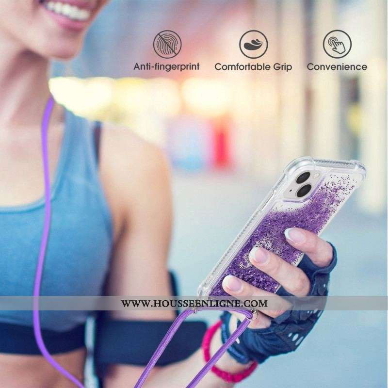 Coque iPhone 14 à Cordon Paillettes Design