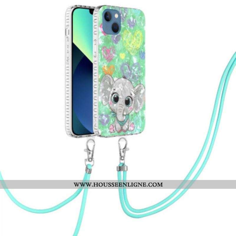 Coque iPhone 14 à Cordon Éléphant Stylé