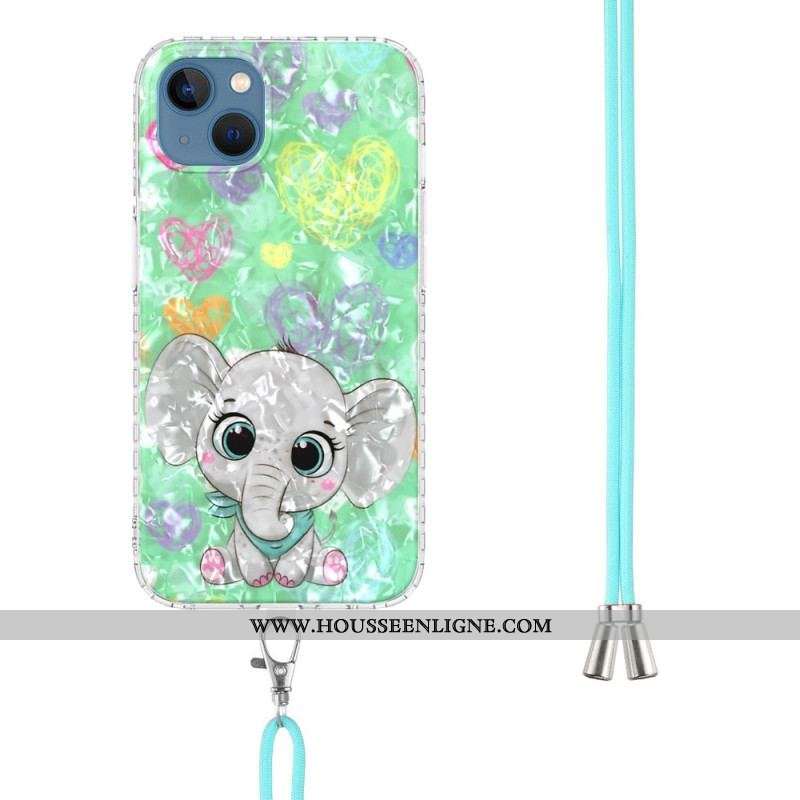 Coque iPhone 14 à Cordon Éléphant Stylé