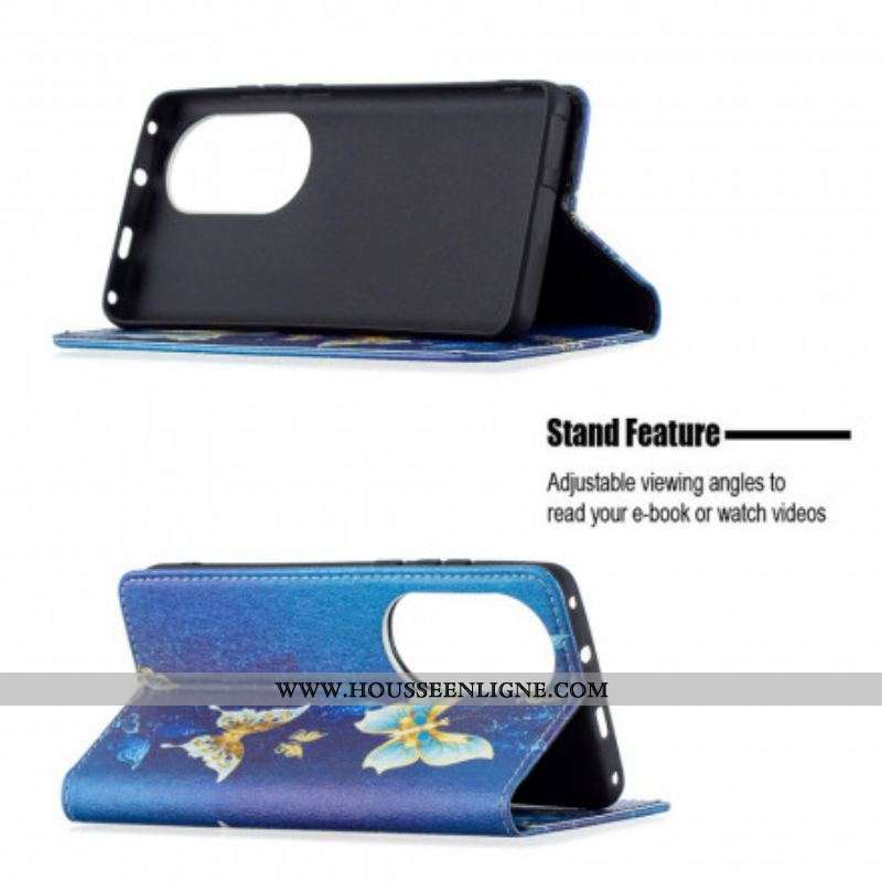 Flip Cover Huawei P50 Pro Papillons Colorés