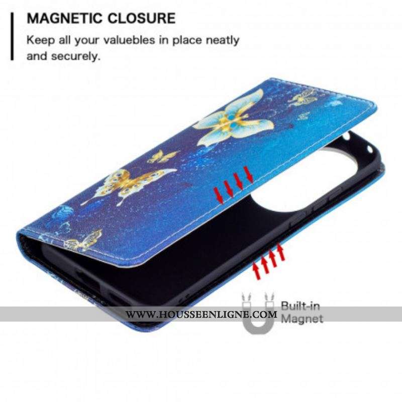 Flip Cover Huawei P50 Pro Papillons Colorés
