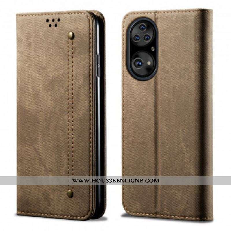 Flip Cover Huawei P50 Pro Simili Cuir Texture Jeans