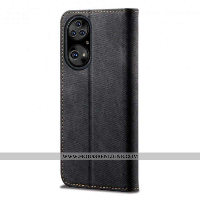 Flip Cover Huawei P50 Pro Simili Cuir Texture Jeans