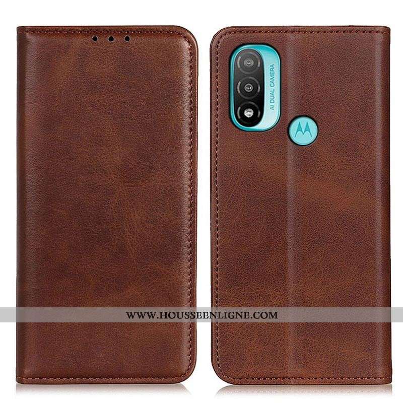 Flip Cover Moto E40 / E30 / E20 Cuir Fendu Élégance