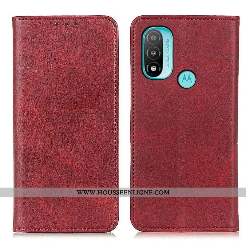 Flip Cover Moto E40 / E30 / E20 Cuir Fendu Élégance