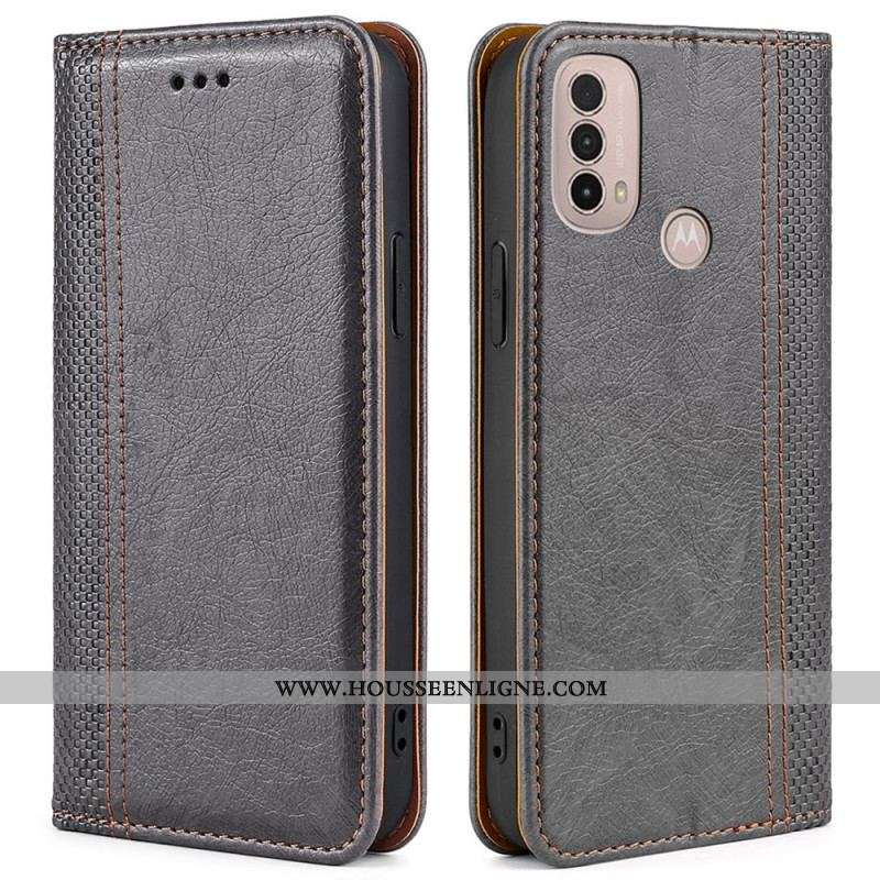 Flip Cover Moto E40 / E30 / E20 Cuir Litchi Fendu Coutures