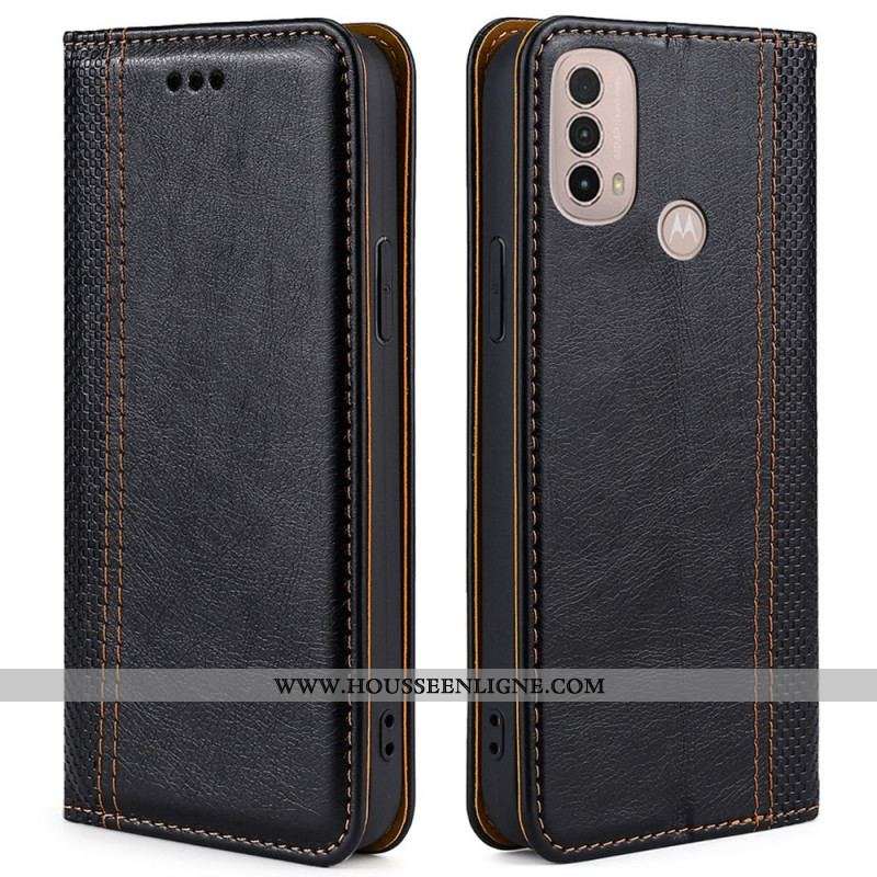 Flip Cover Moto E40 / E30 / E20 Cuir Litchi Fendu Coutures