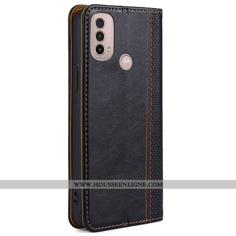 Flip Cover Moto E40 / E30 / E20 Cuir Litchi Fendu Coutures