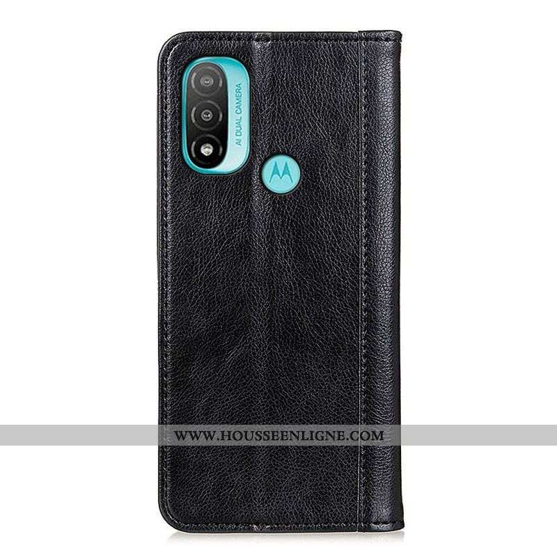 Flip Cover Moto E40 / E30 / E20 Cuir Litchi Fendu Élégance