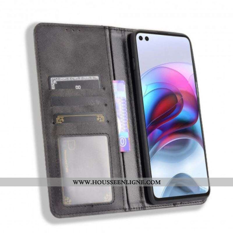 Flip Cover Moto G100 Effet Cuir Vintage Stylisé