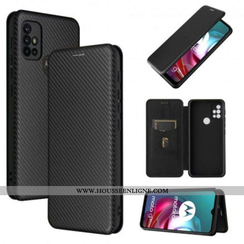 Flip Cover Moto G30 / Moto G10 Silicone Carbone Coloré