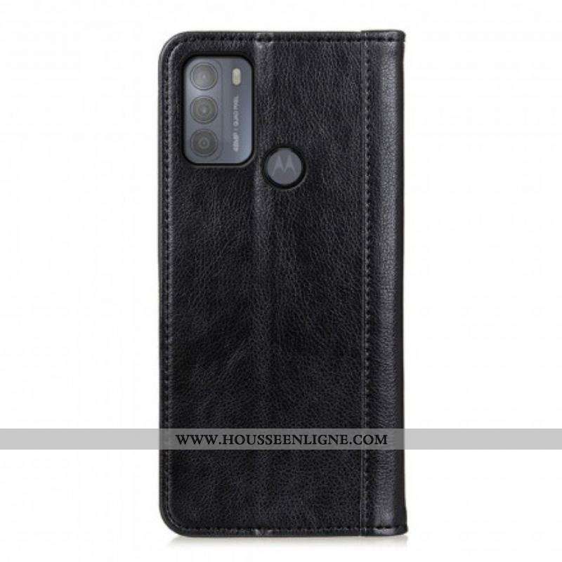 Flip Cover Moto G50 Version Cuir Litchi Fendu