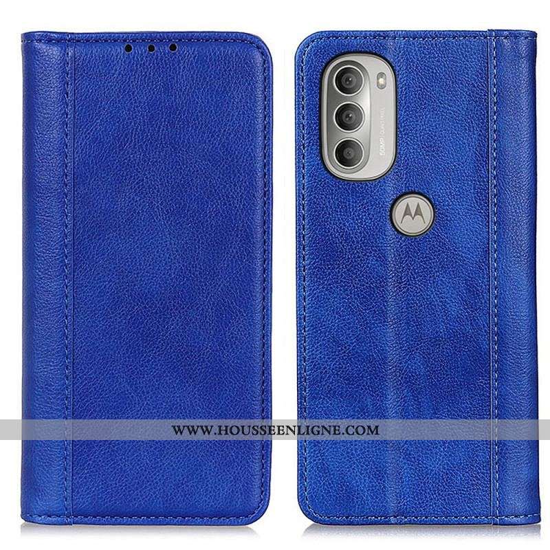 Flip Cover Moto G51 5G Cuir Litchi Fendu Élégance
