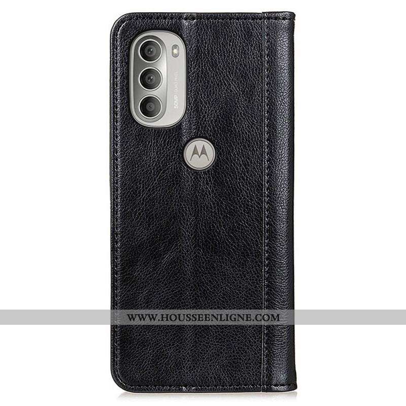 Flip Cover Moto G51 5G Cuir Litchi Fendu Élégance