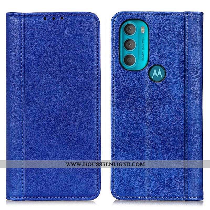 Flip Cover Moto G71 5G Cuir Litchi Fendu Élégance