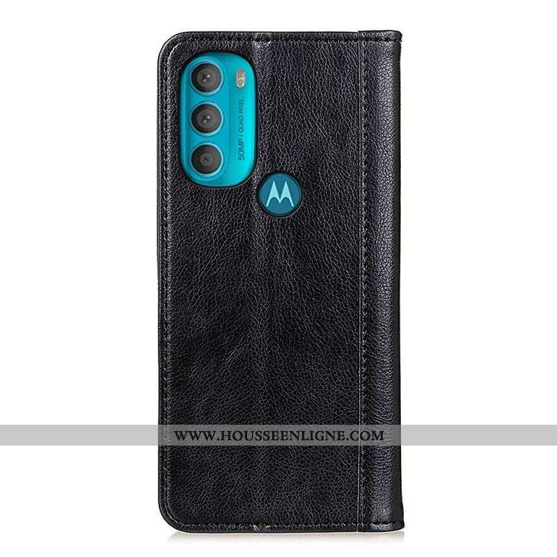 Flip Cover Moto G71 5G Cuir Litchi Fendu Élégance