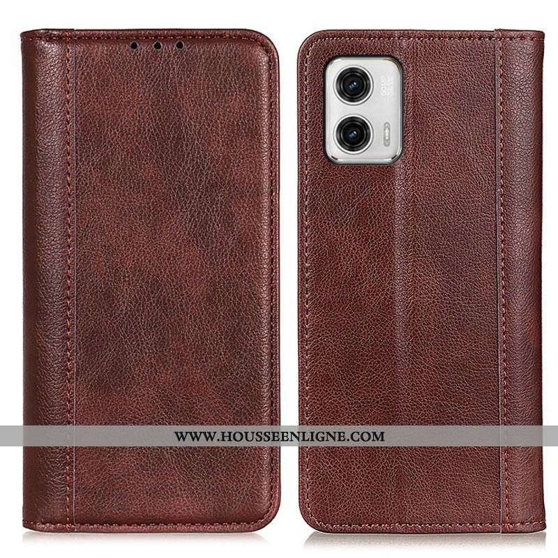 Flip Cover Moto G73 5G Cuir Fendu Stylé