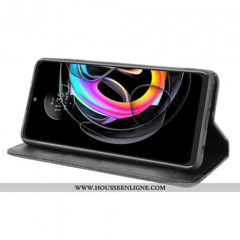 Flip Cover Motorola Edge 20 Lite Effet Cuir Vintage Stylisé